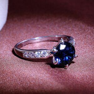 "Dainty Round Blue Gemstone Anillos Wedding Silver Ring for Women, VIP517